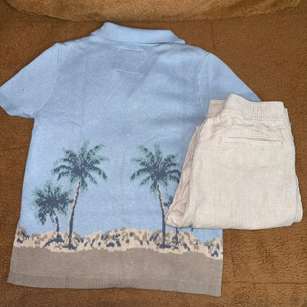 Abercrombie Kids 2 Knit Shirt & Linen Blend Pants Set Boys Size 9/10